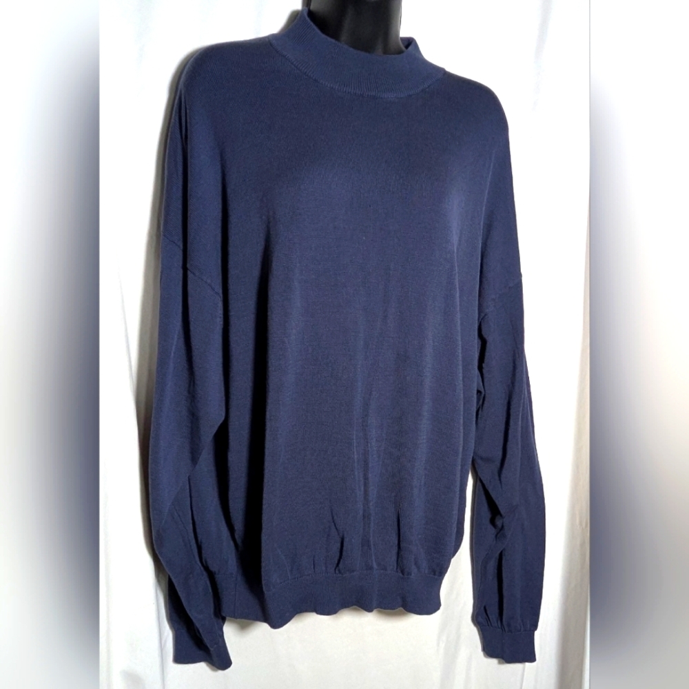 Women's Vintage Pronto Uomo Mock Neck Silk & Cotton Blue Sweater | XXL